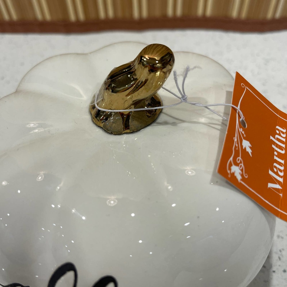 Martha Stewart White "Fall Sweet‎ Fall"  with Leaves Ceramic Pumpkin Decor - Picture 7 of 7
